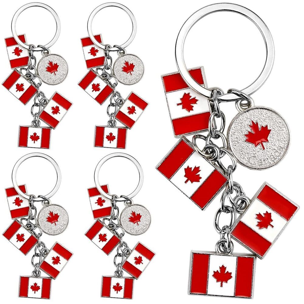 9068 5Pcs Canada Flag Keychains Canadian National Flag Key Chain Metal